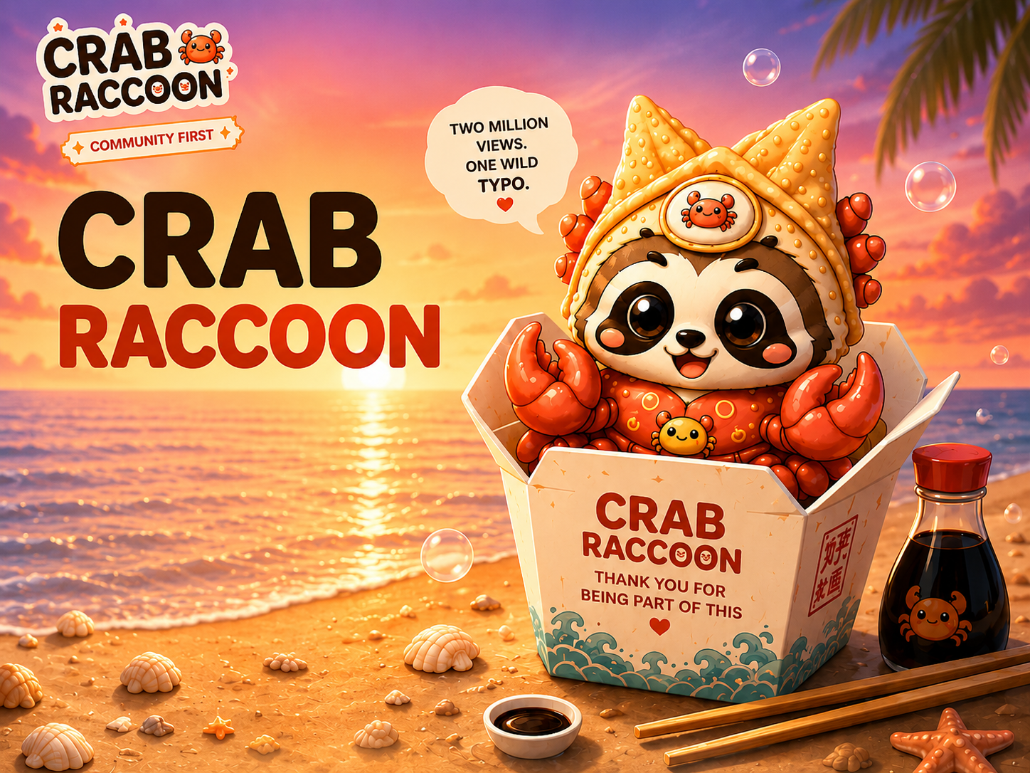 Crab Raccoon beach hero artwork